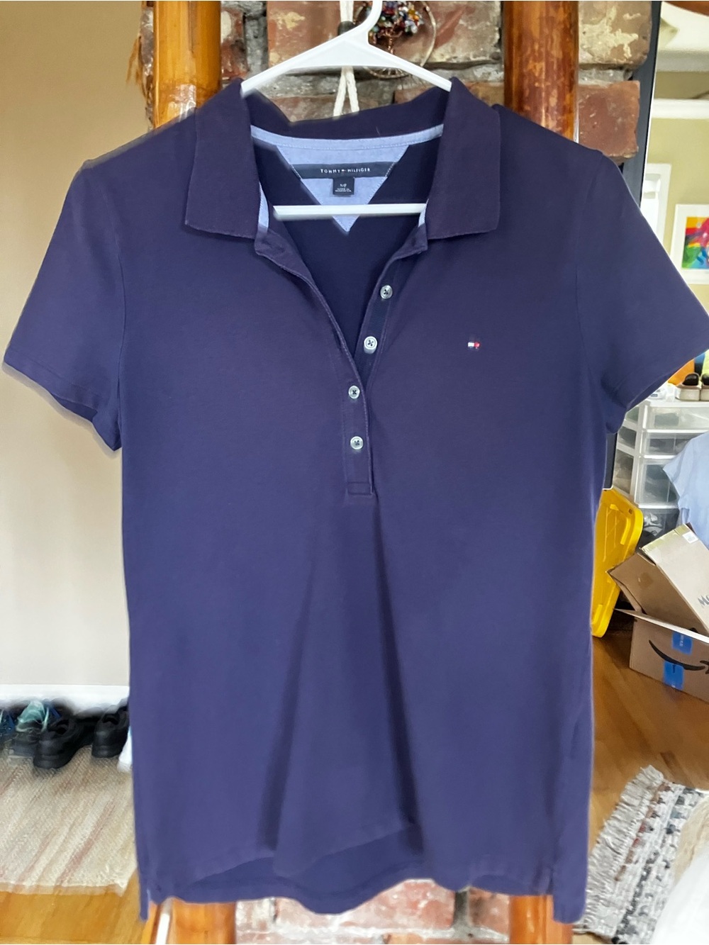 Tommy Hilfiger Navy Blue Heritage Polo Shirt Short Sleeve Women's Small Petite